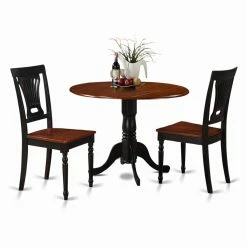 Best Sale 🔔 Round East West Furniture Dublin 3 Piece Drop Leaf Dining Table Set With Plainview Wooden Seat Chairs 😉