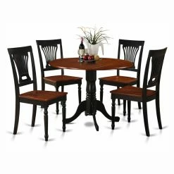 Best reviews of ❤️ Round East West Furniture Dublin 5 Piece Drop Leaf Dining Table Set With Plainview Wooden Seat Chairs 🔥