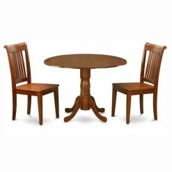 New 🔥 Round East West Furniture Dublin 3 Piece Drop Leaf Dining Table Set With Portland Wooden Seat Chairs ⭐