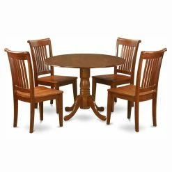 Brand new 🎉 Round East West Furniture Dublin 5 Piece Drop Leaf Dining Table Set With Portland Wooden Seat Chairs 😀
