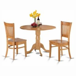 Best reviews of ๐งจ Round East West Furniture Dublin 3 Piece Drop Leaf Dining Table Set With Vancouver Wooden Seat Chairs ๐