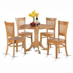 Best reviews of 🌟 Round East West Furniture Dublin 5 Piece Drop Leaf Dining Table Set With Vancouver Wooden Seat Chairs 😍