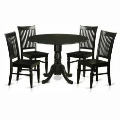 New ✨ Round East West Furniture Dublin 5 Piece Drop Leaf Dining Table Set With Weston Wooden Seat Chairs 🎉