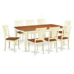 Best Pirce 🧨 Rectangle East West Furniture Dover 9 Piece Rectangular Dining Table Set With Avon Wooden Seat Chairs 💯