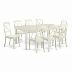 Best Pirce 🧨 Rectangle East West Furniture Dover 9 Piece Extension Rectangular Dining Table Set With Boston Wooden Seat Chairs ⭐