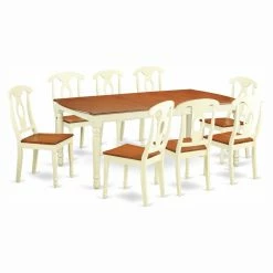 Cheap 💯 Rectangle East West Furniture Dover 9 Piece Extension Rectangular Dining Table Set With Kenley Wooden Seat Chairs ⌛