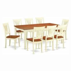 Brand new 🎉 Rectangle East West Furniture Dover 9 Piece Extension Rectangular Dining Table Set With Plainview Wooden Seat Chairs 👍