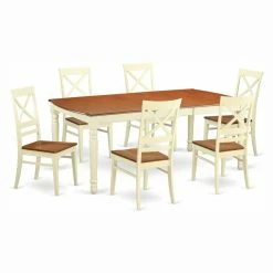 Hot Sale 💯 Rectangle East West Furniture Dover 7 Piece Extension Rectangular Dining Table Set With Quincy Wooden Seat Chairs 😀
