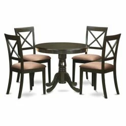 Deals 🤩 East West Furniture Hartland 5 Piece Round Pedestal Dining Table Set With Boston Chairs ⭐