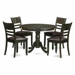 Deals ⭐ Round East West Furniture Hartland 5 Piece Pedestal Dining Table Set With Fields Chairs 🧨