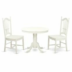 Best deal 💯 Round East West Furniture 3 Piece Sheaf Back Kitchen Dinette Dining Table Set 🎁