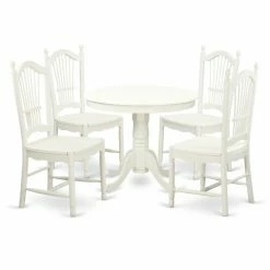 Flash Sale ❤️ Round East West Furniture 5 Piece Sheaf Back Kitchen Dinette Dining Table Set 🤩