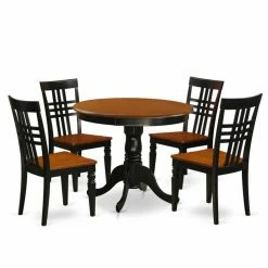 Best Pirce 👏 Round East West Furniture 5 Piece Triple Crossback Kitchen Dinette Dining Table Set ✔️