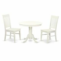 Cheapest 👍 Round East West Furniture 3 Piece Thin Slat Back Kitchen Dinette Dining Table Set 😀