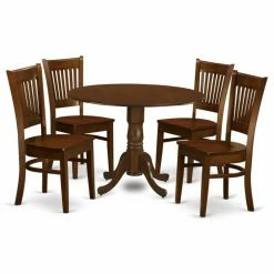 New ⌛ Round East West Furniture 5 Piece Hepplewhite Modern Drop Leaf Dinette Dining Table Set 🔔