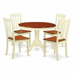 Best Sale 👏 Round East West Furniture Hartland 5 Piece Splat Back Dining Table Set 🔥