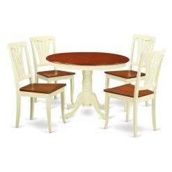Discount 🎁 Round East West Furniture Hartland 5 Piece Lath Back Dining Table Set 🥰