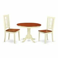 Budget ✔️ Round East West Furniture Hartland 3 Piece Windowpane Dining Table Set ❤️