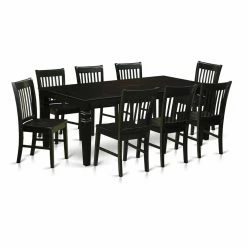 Flash Sale 🌟 Rectangle East West Furniture Logan 9 Piece Slat Back Dining Table Set ⭐
