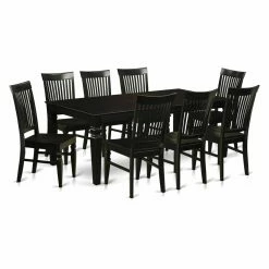 Hot Sale ⌛ Rectangle East West Furniture Logan 9 Piece Thin Slat Dining Table Set 🥰