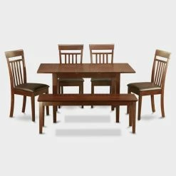 Best Sale 🎉 Rectangle East West Furniture Norfolk 6 Piece Sheraton Dining Table Set 🤩