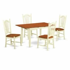 Promo 😍 Rectangle East West Furniture Norfolk 5 Piece Sheaf Dining Table Set ✔️