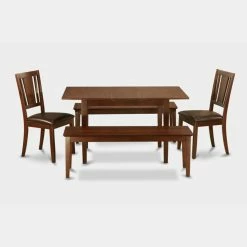 Coupon ✨ Rectangle East West Furniture Norfolk 5 Piece Scotch Art Dining Table Set With 2 Benches 🔔