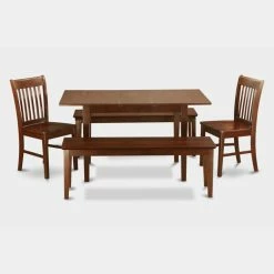 Top 10 🎉 Rectangle East West Furniture Norfolk 5 Piece Slat Back Dining Table Set With 2 Benches 💯