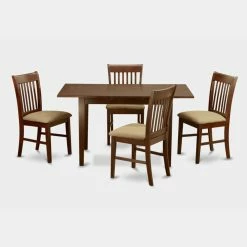 Coupon 🎉 Rectangle East West Furniture Norfolk 5 Piece Slat Back Dining Table Set 👍