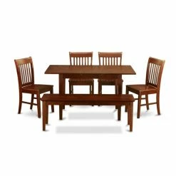 New ๐ Rectangle East West Furniture Norfolk 6 Piece Slat Back Dining Table Set ๐ฏ