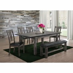 Deals ❤️ Rectangle Picket House Furnishings Grayson 6 Piece Extension Dining Table Set With Upholstered Bench ❤️