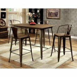 Buy ⌛ Rectangle Furniture Of America Olmsted 5 Piece Counter Height Metal Framed Dining Table Set 😀