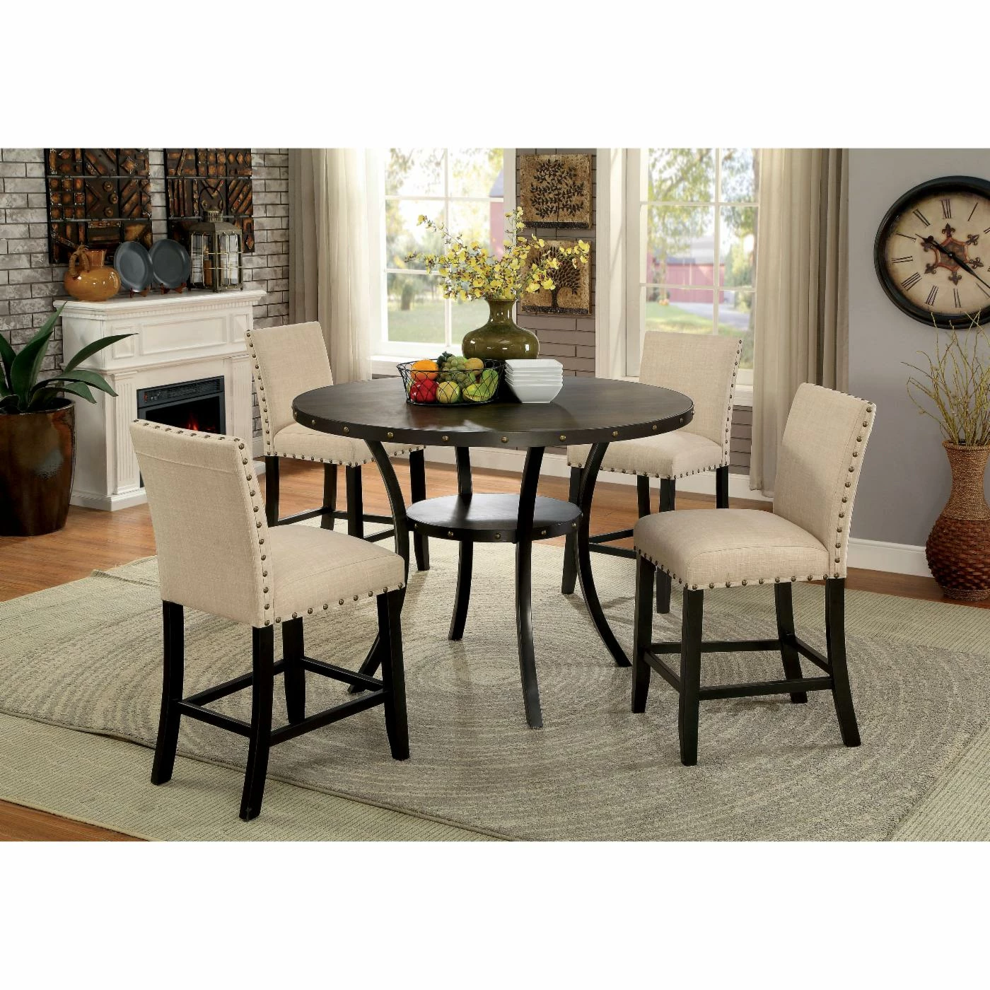 Wholesale 😉 Furniture Of America Gabriel 5 Piece Rustic Round Counter Height Table Set ✔️ 3 Wholesale 😉 Furniture Of America Gabriel 5 Piece Rustic Round Counter Height Table Set ✔️