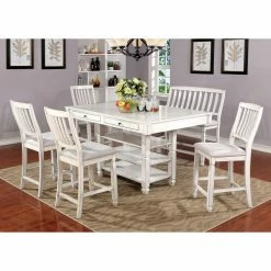 Best Sale 😍 Casual Dining Sets Furniture Of America Loretta 6 Piece French Country Weathered Counter Height Table Set 🔥