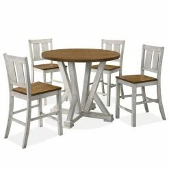 Promo โ Round Furniture Of America Milforde Farmhouse Dining Sets - Light Oak ๐