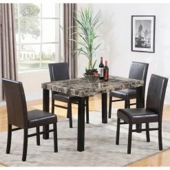 Budget 💯 Rectangle Best Master Furniture Britney Marble Look 5 Piece Dining Table Set 💯