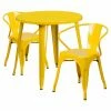 Discount 🎁 Flash Furniture 30 In. Round Metal Indoor-Outdoor Table Set With 2 Splat Back Arm Chairs 👏 -Kitchen Sales Store masterFLSH1103