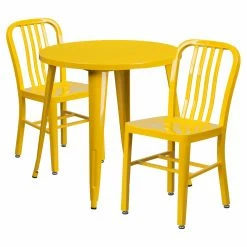 Promo 🛒 Casual Dining Sets Flash Furniture 30 In. Round Metal Indoor-Outdoor Table Set With 2 Slat Back Chairs 🎁