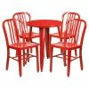 Hot Sale 👏 Casual Dining Sets Flash Furniture 24 In. Round Metal Indoor-Outdoor Table Set With 4 Slat Back Chairs 😍 -Kitchen Sales Store masterFLSH1108