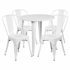 Discount 💯 Flash Furniture 30 In. Round Metal Indoor-Outdoor Table Set With 4 Splat Back Chairs 🎁