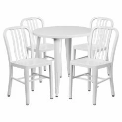 Best deal 😀 Flash Furniture 30 In. Round Metal Indoor-Outdoor Table Set With 4 Slat Back Chairs 🛒