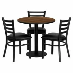 Wholesale 😀 Flash Furniture 30 In. Round Walnut Laminate Table Set With 3 Black Vinyl Seat Ladder Back Metal Chairs 🤩