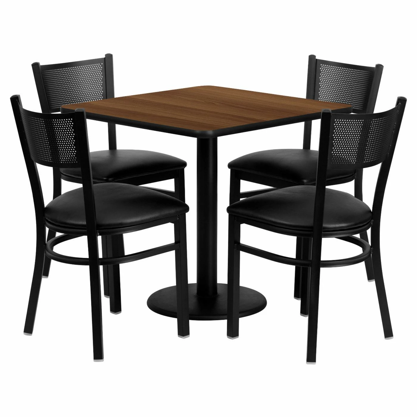 New ✨ Flash Furniture 30 In. Square Walnut Laminate Table Set With 4 Black Vinyl Seat Mesh Back Metal Chairs ✔️ 3 New ✨ Flash Furniture 30 In. Square Walnut Laminate Table Set With 4 Black Vinyl Seat Mesh Back Metal Chairs ✔️