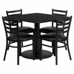 Flash Sale 👍 Flash Furniture 36 In. Square Laminate Table Set With 4 Black Vinyl Seat Ladder Back Metal Chairs 🎁