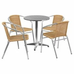 Promo ❤️ Flash Furniture 23.5 In. Round Aluminum Indoor-Outdoor Table With 4 Rattan Arm Chairs 🧨