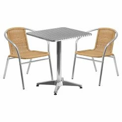 Best deal 🎉 Flash Furniture 23.5 In. Square Aluminum Indoor-Outdoor Table With 2 Rattan Arm Chairs 👏