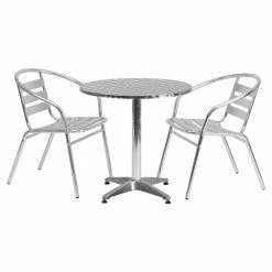 Top 10 👍 Flash Furniture 27.5 In. Round Aluminum Indoor-Outdoor Table With 2 Slat Back Arm Chairs 🎁