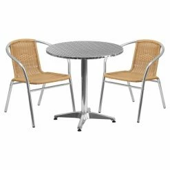 Wholesale 😀 Flash Furniture 27.5 In. Round Aluminum Indoor-Outdoor Table With 2 Rattan Arm Chairs ✔️