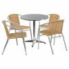Outlet 😉 Flash Furniture 27.5 In. Round Aluminum Indoor-Outdoor Table With 4 Rattan Arm Chairs 💯 -Kitchen Sales Store masterFLSH1349