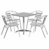 Best Sale 🌟 Flash Furniture 27.5 In. Square Aluminum Indoor-Outdoor Table With 4 Slat Back Arm Chairs 🎁 -Kitchen Sales Store masterFLSH1353